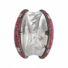 Novelty Football Shape Rhinestone Bag For Women Shiny Crystal Clutch Purse Party Handbag For Prom Cocktail - 粉色 - 查看 5