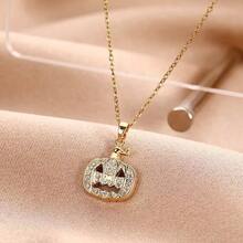 قلادة بتعليقة اليقوت على شكل قرع أنيقة وأنيقة، مجوهرات حفلة جميلة وممييزة، هدية مثالية ليوم الهالوين للسيدات.