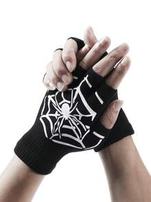 1pair Unisex Fingerless Gloves With Palm & Skeleton Print Design, Suitable For Halloween Costume And Daily Wear, Keep Warm In Winter Snow Gloves