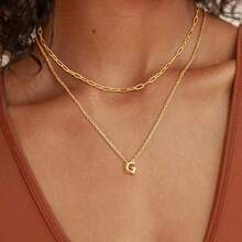 Women's Elegant Double Layer Letter Pendant Necklace With Round  Pendant - 金色 - 查看 4