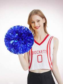2pcs/Set Blue & Silver Pom Poms - High Index Plastic, Suitable For Dancing, Dance Accessories, Gymnastics, Sports Events And Festivals, Team Spirit Sports Cheering