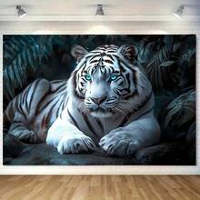 1 tapiserie cu imprimeu de tigru alb, scenă din junglă maiestuoasă, realizată din țesătură de poliester de 90 g/m², potrivită pentru decorul camerei de zi și dormitorului, artă de perete suspendată în interior