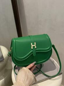 女士斜挎包，带翻盖扣 - 綠色 - 查看 9