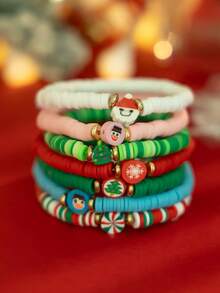 Set di 7 braccialetti in argilla polimerica eleganti e carini a tema fiocco di neve e clown, gioielli vintage chic adatti per uso quotidiano e feste diOgnissantin, regalo per donne (esclusa carta regalo)
