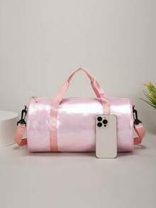 1pc Iridescent Shiny Large Capacity Travel Bag, Casual Sports Gym Bag, Handheld & Shoulder Strap, Suitable For Daily Use (Medium Size) - Pink 2 - View 2