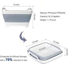 Collapsible Wash Basin With Drain Plug 9L 2.4Gal Dishpan For Washing Dishes Basin Collapsible Dish Tub Portable Sink For Kitchen Sink Camping RV Washing Tub(Gray) - 灰色+綠色 - 查看 3