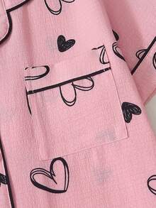 Bộ đồ ngủ nữ tay ngắn và quần short in hình trái tim - Hồng - Xem 4