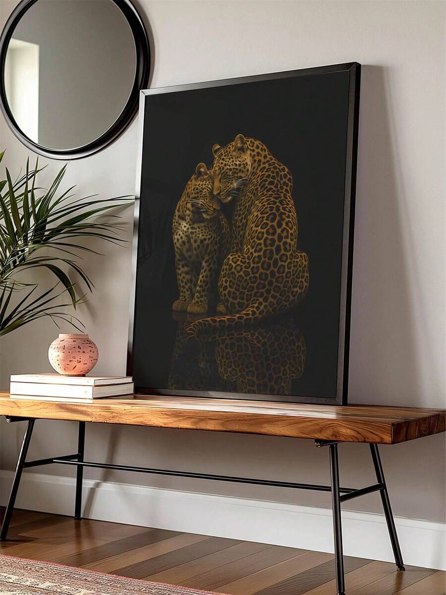 1pc Unframed Leopard Print Wall Decor With Martini Glass - Gorgeous Cheetah Print For Living Room, Girly Wall Decor, Gift For Women, Wanddeko Affiche Style Poster