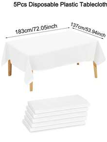 1/5/12 包白色塑料桌布，一次性矩形桌布，137x183cm 纯白色装饰桌布，适用于派对、野餐、生日婚礼晚宴餐桌装饰 - 彩色 - 查看 11