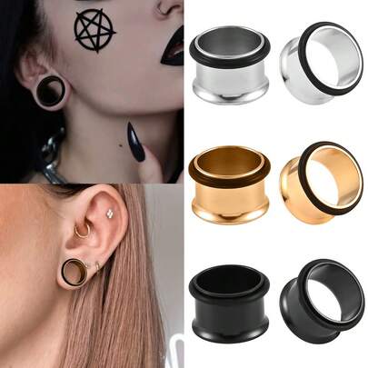 2pcs Surgical Steel Single Flare Flesh Hollow Tunnel Ear Plugs Expander Ear Stretchers Earring Body Piercing Jewelry