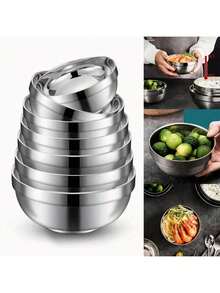 1 pieza Tazón de acero inoxidable brillante, tazón de sopa estilo japonés, tazón de arroz, tazón apilable, duradero y fácil de limpiar, tazones de cena de uso diario, tazones para alimentos