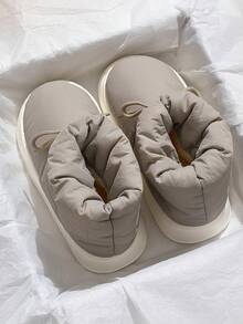 Men's Thermal-Lined Down Fabric Low-Top Snow Boots, Couple Outdoor Travel Business Thick Warm Casual Slippers - Light Grey - View 3