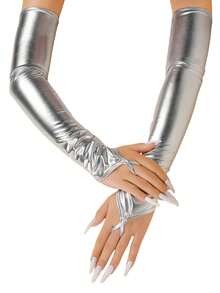 1 Pair Solid Color Rhinestone PU Leather Long Gloves, Suitable For Performance, COS, Holiday Costumes, Musical Theater, Punk/Y2K Style