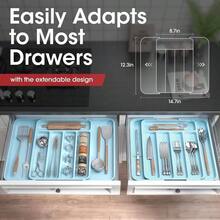 Silverware Organizer - Expandable Kitchen Drawer Organizer, Adjustable Utensil Organizer, Cutlery Tray Forks, Knives, Multipurpose Kitchen Organizers And Storage Solution, Black, Large - 中+藍色 - 查看 2
