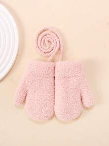 1 Pasang Sarung Tangan Bayi Warna Polos Tebal Bahan Fleece Hangat Musim Dingin Anti-Beku dengan Tali Pengikat untuk Bayi Laki-laki dan Perempuan - 1Pair - View 10