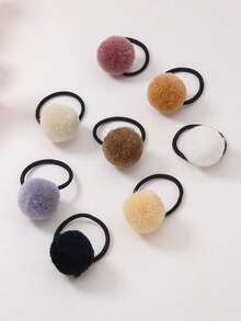 10pcs/Set Toddler Girls' Cute Fuzzy Ball Hair Ties, Random Colors, Princess Hair Accessories, Elastic Hair Bands, Everyday Use