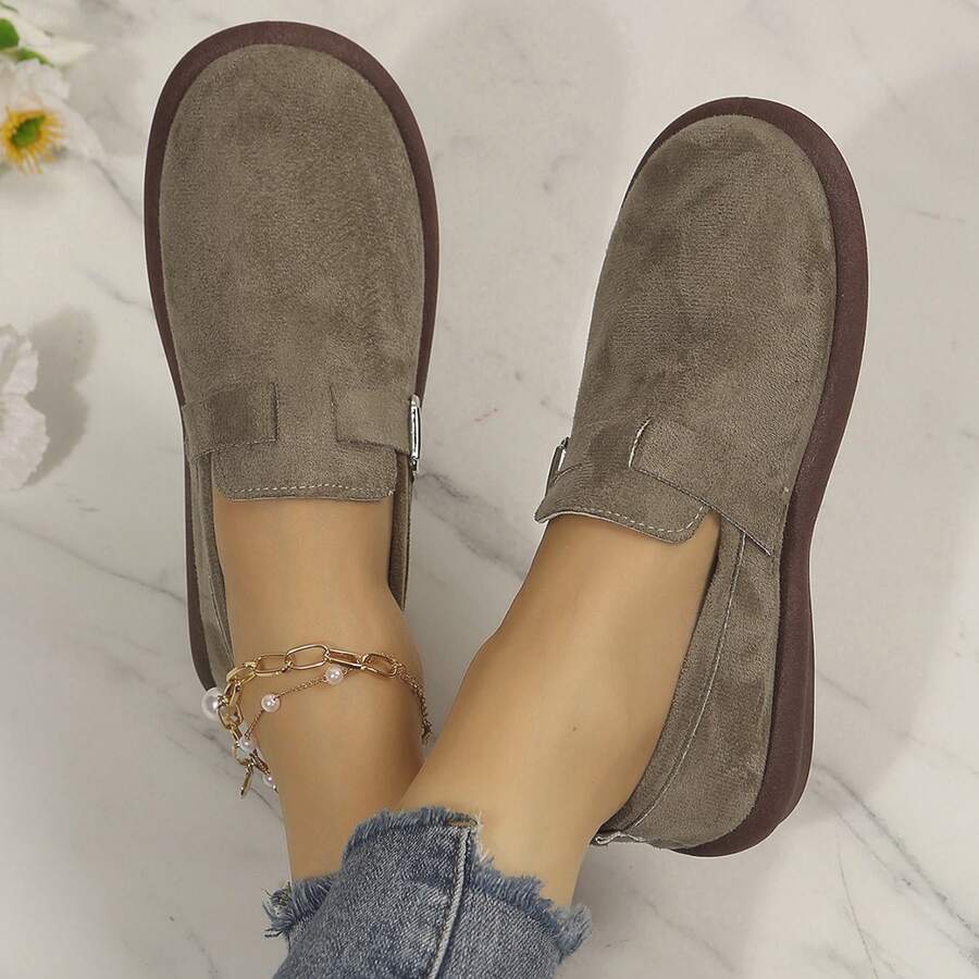 Walking Shoes For Women Spring Autumn Ladies Loafers Flats Outdoor Travel Cozy Padded Suede Clogs Adjustable Buckle Rounded Toe - 棕色 - 查看 1
