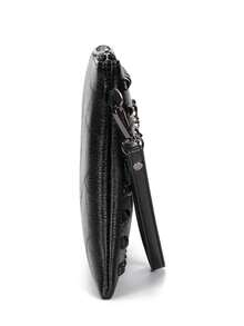 1 pezzo Borsa clutch in pelle PU nera con borchie, decorazione in metallo a forma di croce/lettera, borsa da uomo personalizzata e cool, borsa da polso per il business, adatta per telefono, contanti, chiavi, occhiali, adatta per lavoro, pendolarismo, riunioni, viaggi di lavoro, shopping, essenziale per lavoratori d'ufficio, regalo per uomo, marito, capo, regalo per vacanze, Ognissanti, Ringraziamento