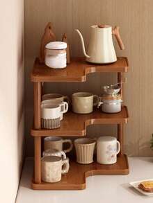 1pc Corner Wooden Desktop Storage Rack, Multi-Layer Storage Rack, Cosmetics Storage Rack Desktop Storage Space, Multi-Layer Can Be Superimposed, Suitable For Kitchen, Living Room, Bedroom - 彩色 - 查看 2