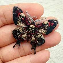 Zestaw 5/10 akcesoriów z zawieszkami na Halloween, kreatywny akrylowy wisiorek w kształcie czaszki z motylem, nadaje się do samodzielnego tworzenia naszyjników - Wielokolorowe - Zobacz 7