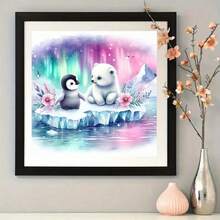 1pc Arctic Bear & Penguin 5D Diamond Painting Kit, Frameless Round Diamond Art, Canvas Wall Decor, Suitable For Home, Bedroom, Study, Bathroom, Christmas, Ideal Gift