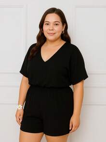 Elegant Casual Romper With Tie Back – Comfort And Style In One Piece - Black - View 6