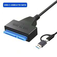 SATA 转 USB 3.0 USB-C 适配器电缆，最高可达 6 Gbps，适用于 2.5 英寸外置 HDD SSD 硬盘 SATA 3 22PIN USB 2.0 转 Sata III 线缆 SATA 转 USB - 黑色 - 查看 12