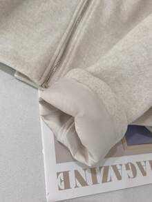 GMFP 女士纯色落肩长袖休闲羊毛拉链白色外套，冬季 - 白色 - 查看 8