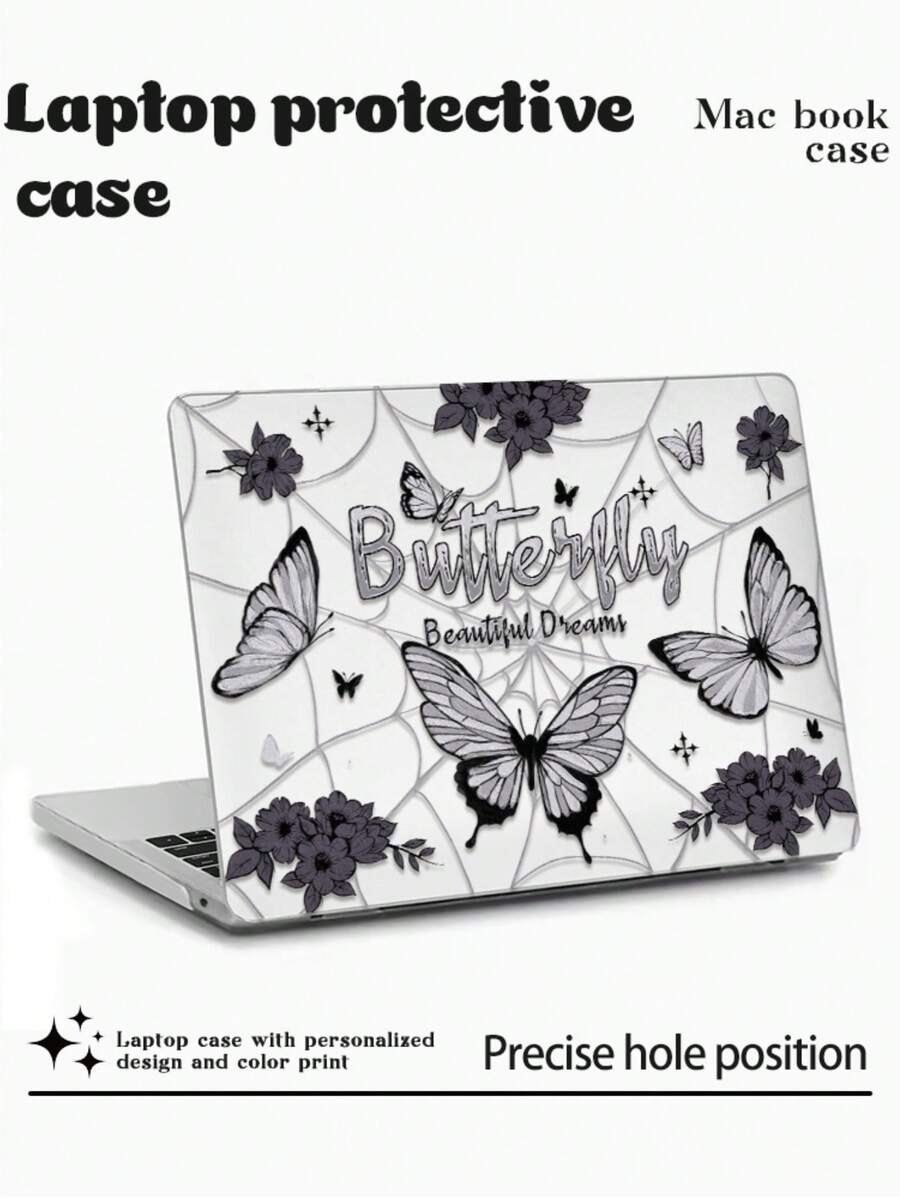 1 Piece, Vintage Butterfly, Blue Cute Kitten Print Transparent Ultra-Thin Acrylic Laptop Sleeve, Featuring Floral Pattern, Matte Anti-Fingerprint, Full-Wrap Splash-Proof, 3D Shockproof, 3D Cooling Vents, Compatible With AIR13 2025/Pro 16 M4/M3/M2, Is A Must-Have Laptop Sleeve