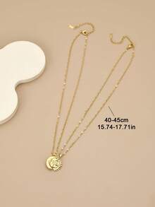 2pcs Cute Heart-Shaped Combination Stainless Steel Necklace, Sun & Moon, Cartoon, Couples, Friendship, Gold Jewelry, Stainless Steel Jewelry, Birthday Gift, Gift For Couples, Friend, Bestie, Parents