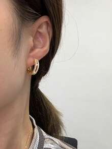 1 Pair Luxury Copper Zirconia Geometric Round Hoop Earrings, Double-Layer Circle Earrings, Gift For Girlfriend, Date Night