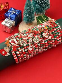 6/12/24 قطعة/مجموعة من اكسسوارات عيد الميلاد، سوار خرز من الطين الناعم، سوار هدية بابا نويل، اكسسوارات يدوية بألوان متباينة للأعياد