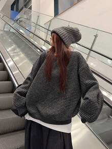 Áo nỉ kẻ sọc vải nguyên bản phong cách Mỹ cổ điển đầu thu, áo khoác rộng phong cách Hàn Quốc - Xám - Xem 2