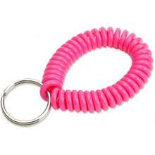 Bobina de muñeca en espiral de  de diámetro con llavero de acero, pulsera flexible, se estira hasta 30 cm, unisex, rosa adulto - Rosa Neón - Ver 10