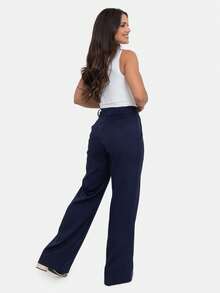 Simple Elegant Casual Polyester Zipper Pocket Button Daily Pants - Navy Blue - View 4