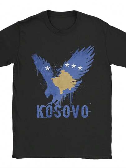 Men T-Shirts Kosovo Eagle Vintage 100% Cotton Tee Shirt Short Sleeve  T Shirt Round Collar Clothing Gift Idea.