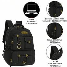 Youth School Backpack Reinforced Canvas Unisex Notebook Kvn - 黑色 - 查看 3