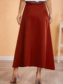 We Store Long Monochromatic Tailored Skirt With Black Belt/Button Details/Casual/Look/Everyday/Summer/Elegant/Casual/Stylish/Collection 2024 - 銅色 - 查看 1