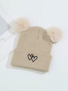 1 pieza Gorra de béisbol de punto con bordado de doble corazón para niños, un sombrero de invierno cálido para niños, adecuado para que las niñas lo usen a diario y como regalo, también adecuado para que los bebés lo usen