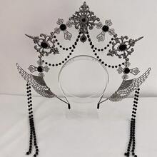 1 件镀金哥特式皇冠头带 - 锌合金童话光环发箍 - 闪亮水晶装饰派对头饰，适合婚礼、订婚、摄影、角色扮演和生日庆祝