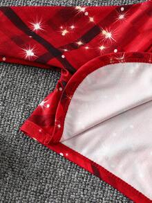 2 件女童圣诞格子星星印花短款开衫夹克和无袖格子蝴蝶结连衣裙套装，时尚度假派对装，秋季 - 紅色 - 查看 9