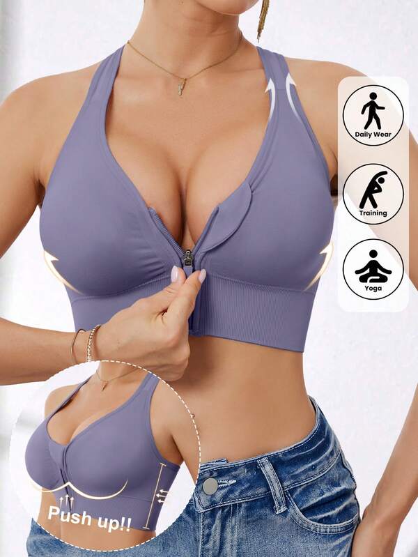 Damen High Impact Front Zip Drahtlos Nahtlos Elastisch Sport Yoga Laufen Sport BH Sommer Winter Herbst Frühling für Frauen