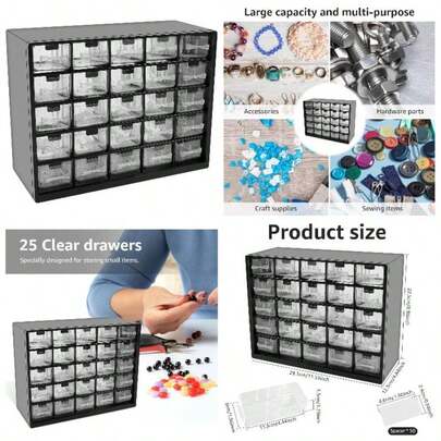 clset de almacenamiento apilable de 25 cajones con 50 divisores extrables, organizador de computadora transparente con cajones, caja de almacenamiento de computadora para manualidades de 11.5x 8.9