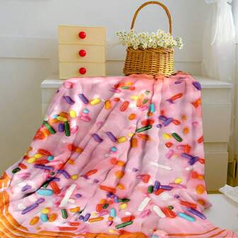 TOPSSCTR 1 pièce Couverture douce et amusante remplie de beignets - Style contemporain, lavable en machine, jeté en flanelle toutes saisons avec des designs alimentaires uniques - Parfait pour le canapé, le lit ou la décoration de la cuisine, couverture décorative | Design alimentaire ludique | Couverture à texture douce, décoration alimentaire