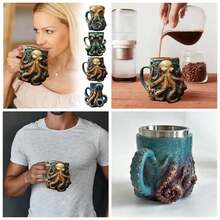 Cthulhu - Inspired Tankard u2013 3D OctopusKraken Beer Mug, Medieval Drinkware Bar, Home, or Game Night, Gothic Fantasy Collector Men - Color C + 12*10*12cm - Ver 1