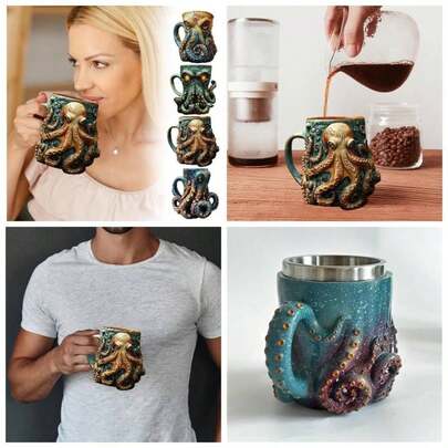 Cthulhu - Inspired Tankard u2013 3D OctopusKraken Beer Mug, Medieval Drinkware Bar, Home, or Game Night, Gothic Fantasy Collector Men