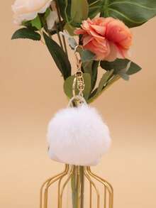 时尚百搭包包挂饰、迷你耳机袋、女士手提包挂饰、毛绒绒迷你包包挂饰钥匙扣 - 白色 - 查看 4
