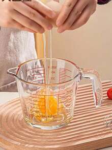 1pc Heat-Resistant Glass Measuring Cup With Precise Markings And Handle, Multipurpose Large Capacity Stackable Storage, Suitable For Coffee, Eagle Beak Design For Easy Pouring, Transparent Container Baking Measuring Tool, Multifunctional Kitchen Utensil For Baking, Milk, Water And Flour - Transparent - View 6