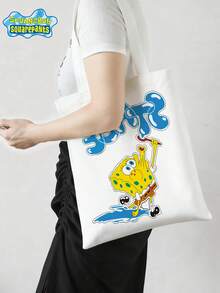 SPONGEBOB 1PC The New Large-Capacity Commuter Canvas Bag From SpongeBob SquarePants Features An Anime Kawaii Cartoon Pattern And A Fashionable Campus Design. It Is Perfect For Halloween, Christmas, Graduation Season, Back-To-School Season, And Happy Birthday Gifts. It Is A Cartoon SpongeBob Canvas Bag Suitable For Friends, Classmates, Best Friends, And Couples