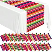 12 Pack Plastic Mexican Table Runner Disposable Dia De Los Muertos Mexican Serape Runner 14x 84Inch Colorful Striped Day Of Dead Table Cover Party Taco Party Decor Supplies - 12 + 墨西哥塞拉佩派對 - 查看 2